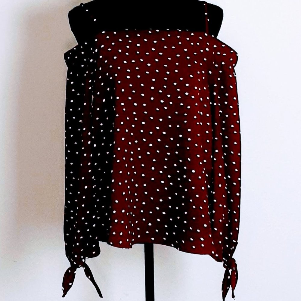 Burgundy with White Polka Dot Off-the-shoulder Top